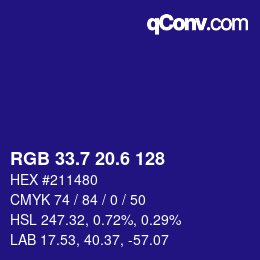 カラーコード: RGB 33.7 20.6 128 | qconv.com