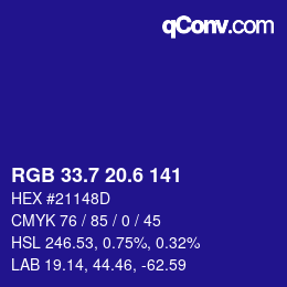 カラーコード: RGB 33.7 20.6 141 | qconv.com