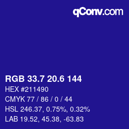 カラーコード: RGB 33.7 20.6 144 | qconv.com