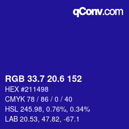 カラーコード: RGB 33.7 20.6 152 | qconv.com