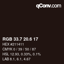 カラーコード: RGB 33.7 20.6 17 | qconv.com