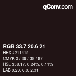 カラーコード: RGB 33.7 20.6 21 | qconv.com