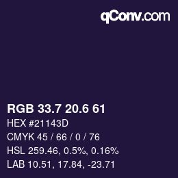 カラーコード: RGB 33.7 20.6 61 | qconv.com