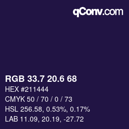 カラーコード: RGB 33.7 20.6 68 | qconv.com