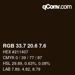 カラーコード: RGB 33.7 20.6 7.6 | qconv.com