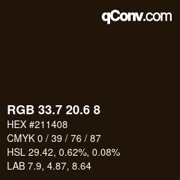カラーコード: RGB 33.7 20.6 8 | qconv.com