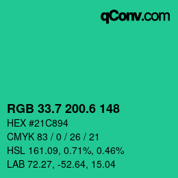 カラーコード: RGB 33.7 200.6 148 | qconv.com