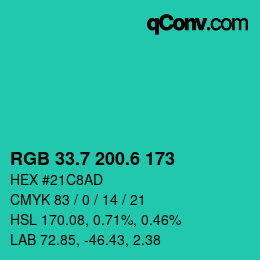 カラーコード: RGB 33.7 200.6 173 | qconv.com