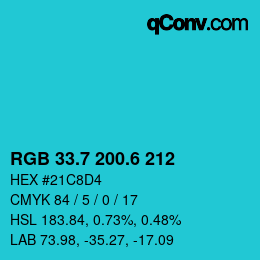 カラーコード: RGB 33.7 200.6 212 | qconv.com