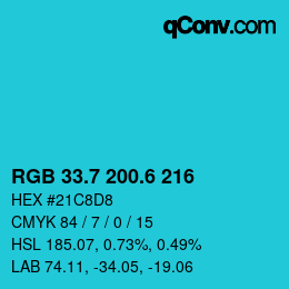 カラーコード: RGB 33.7 200.6 216 | qconv.com