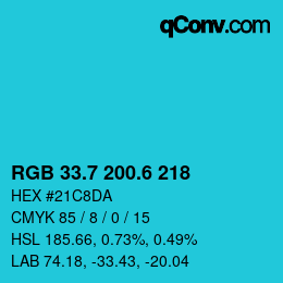カラーコード: RGB 33.7 200.6 218 | qconv.com