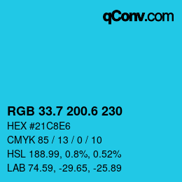 カラーコード: RGB 33.7 200.6 230 | qconv.com