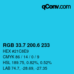 カラーコード: RGB 33.7 200.6 233 | qconv.com