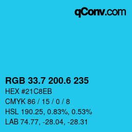 カラーコード: RGB 33.7 200.6 235 | qconv.com