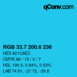カラーコード: RGB 33.7 200.6 236 | qconv.com