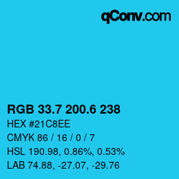 カラーコード: RGB 33.7 200.6 238 | qconv.com