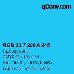 カラーコード: RGB 33.7 200.6 245 | qconv.com