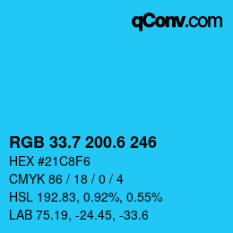 カラーコード: RGB 33.7 200.6 246 | qconv.com