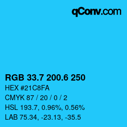 カラーコード: RGB 33.7 200.6 250 | qconv.com