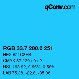 カラーコード: RGB 33.7 200.6 251 | qconv.com