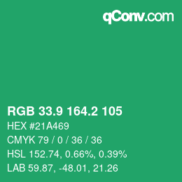 カラーコード: RGB 33.9 164.2 105 | qconv.com