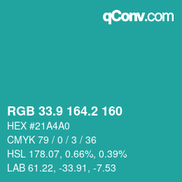 Color code: RGB 33.9 164.2 160 | qconv.com