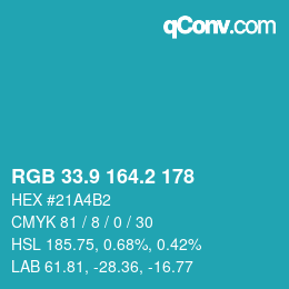 カラーコード: RGB 33.9 164.2 178 | qconv.com