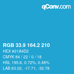 Color code: RGB 33.9 164.2 210 | qconv.com