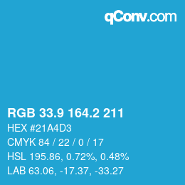 カラーコード: RGB 33.9 164.2 211 | qconv.com