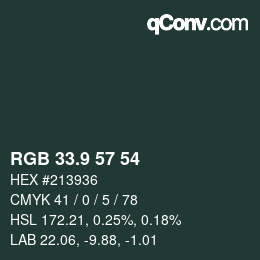 Color code: RGB 33.9 57 54 | qconv.com
