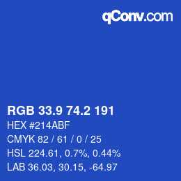 カラーコード: RGB 33.9 74.2 191 | qconv.com