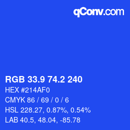 カラーコード: RGB 33.9 74.2 240 | qconv.com