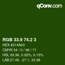 カラーコード: RGB 33.9 74.2 3 | qconv.com