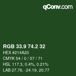 カラーコード: RGB 33.9 74.2 32 | qconv.com