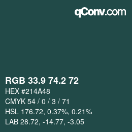 カラーコード: RGB 33.9 74.2 72 | qconv.com