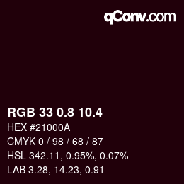 カラーコード: RGB 33 0.8 10.4 | qconv.com