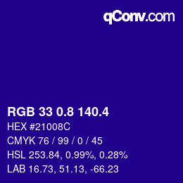 カラーコード: RGB 33 0.8 140.4 | qconv.com