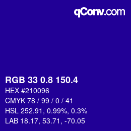 カラーコード: RGB 33 0.8 150.4 | qconv.com