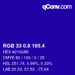 カラーコード: RGB 33 0.8 165.4 | qconv.com