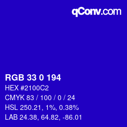 Color code: RGB 33 0 194 | qconv.com