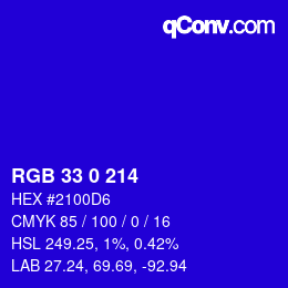 Code couleur: RGB 33 0 214 | qconv.com