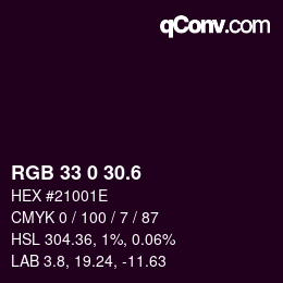 カラーコード: RGB 33 0 30.6 | qconv.com