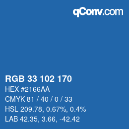 Color code: RGB 33 102 170 | qconv.com