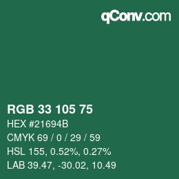 颜色代码: RGB 33 105 75 | qconv.com
