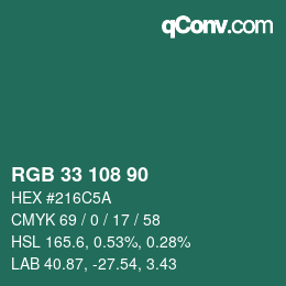 Color code: RGB 33 108 90 | qconv.com