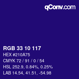 Color code: RGB 33 10 117 | qconv.com