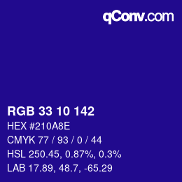 Color code: RGB 33 10 142 | qconv.com