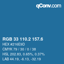 カラーコード: RGB 33 110.2 157.6 | qconv.com