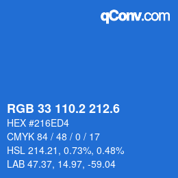 カラーコード: RGB 33 110.2 212.6 | qconv.com