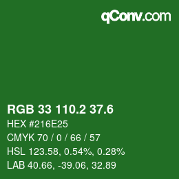カラーコード: RGB 33 110.2 37.6 | qconv.com